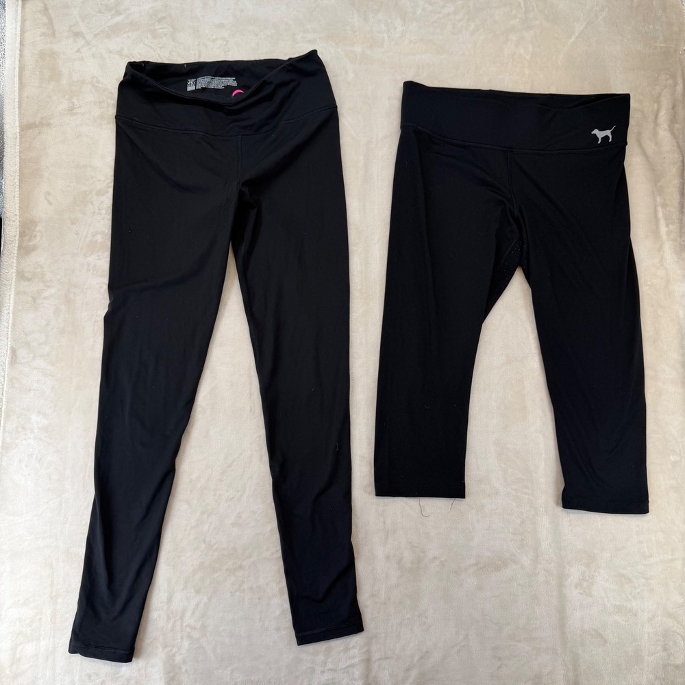 Victoria's Secret PINK Leggings Shorts Bundle Women M Black Multi Activewear 5pc